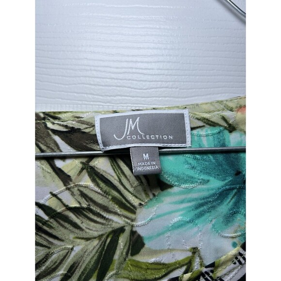 JM Collection Women’s Short Sleeve Textured Tropical Blouse Size Medium NWOT - Picture 2 of 5